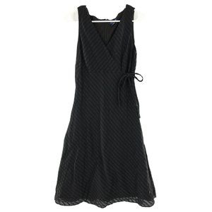 Ann Taylor Black Eyelet Striped Wrap ALine Dress 8
